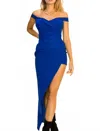 Hyfve Off Shoulder Asymmetrical Hem Maxi Dress In Blue In Blue