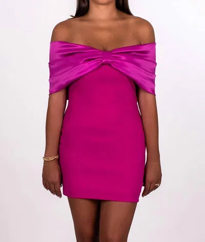 Hyfve Off Shoulder Oversized Bow Dress In Pink