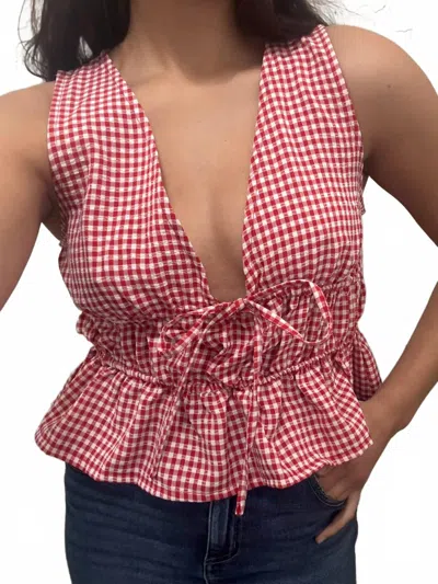 Hyfve Picnic V-neck Top In Red In Multi