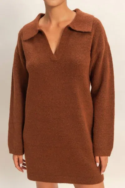 Hyfve Polo Long Sleeve Sweater Dress In Chestnut In Brown