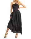 Hyfve Poplin Rosette Halter Neck Midi Dress In Black In Black