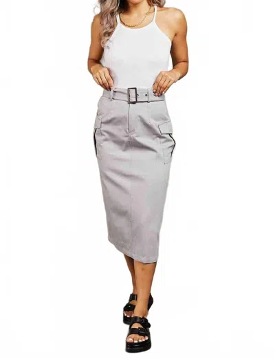 Hyfve Professional Poise Buckled Midi Skirt In Light Gray