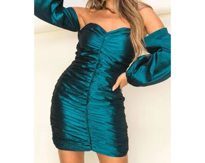 Hyfve Reagan Off-shoulder Ruched Mini Dress In H. Green In Blue