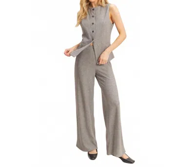 Hyfve Ribbed Buttoned Vest And Wide-leg Pants Set In Gray