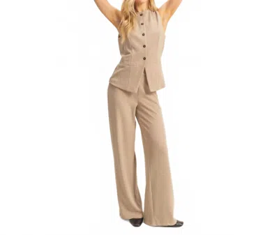 Hyfve Ribbed Buttoned Vest And Wide-leg Pants Set In Taupe In Neutral