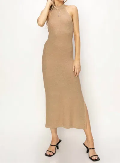 Hyfve Romantic High Neck Backless Sleeveless Midi Dress In Taupe In Nude