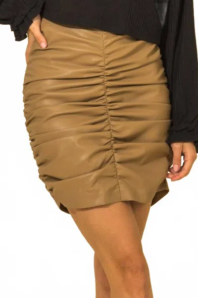 Hyfve Ruched Eco Leather Mini Skirt In Tan In Brown