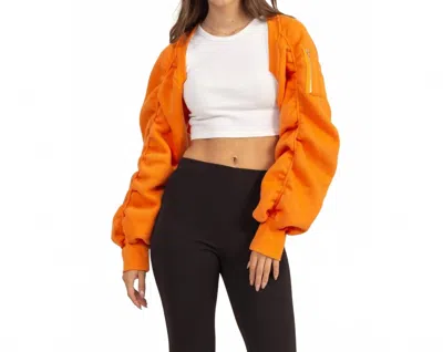 Hyfve Ruched French Terry Bolero Bomber Jacket In Orange