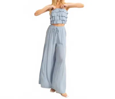Hyfve Ruffle Top And Flowy Pants Set In Blue