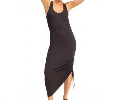 Hyfve Scoop Neck Side Tie Detail Midi Dress In Black