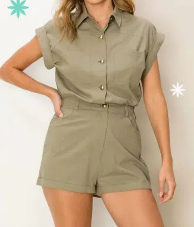 Hyfve Sheer Attitude Button-front Romper In Olive