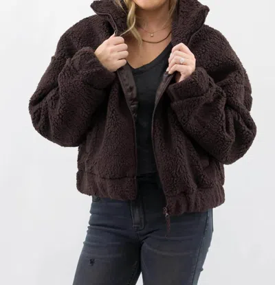 Hyfve Sherpa Full Zip Jacket In Dark Chocolate In Brown