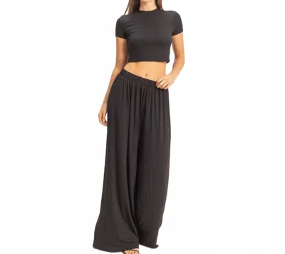 Hyfve Short Sleeve Top & Wide Leg Pants Set In Black