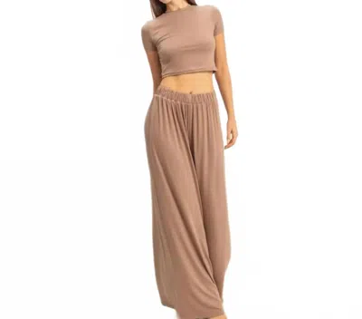 Hyfve Short Sleeve Top & Wide Leg Pants Set In Taupe In Brown