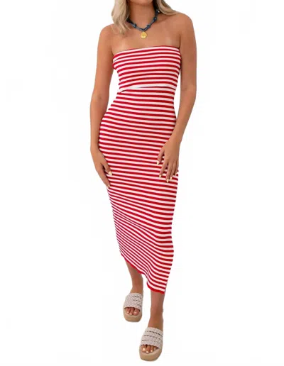 Hyfve Showstopper Stripe Strapless Knit Midi Dress In Red