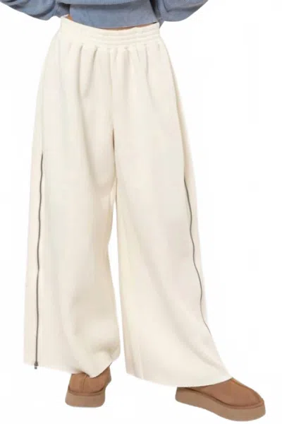 Hyfve Side Zip Wide Leg Sweat Pants In Cream In White