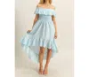 Hyfve Smocked Bodice High-low Hem Midi Dress In Blue