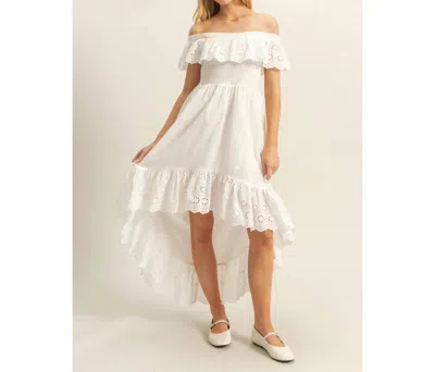 Hyfve Smocked Bodice High-low Hem Midi In Ivory