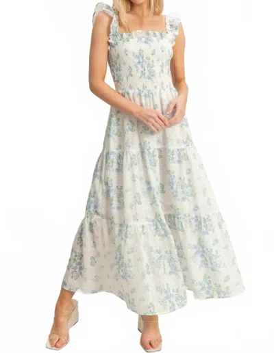 Hyfve Smocked Floral Ruffle Strap Dress In Blue