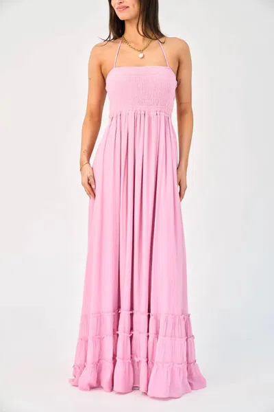 Hyfve Smocked Halter Tiered Maxi Dress In Blush Pink