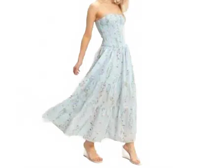Hyfve Smocked Strapless Floral Dress In Blue