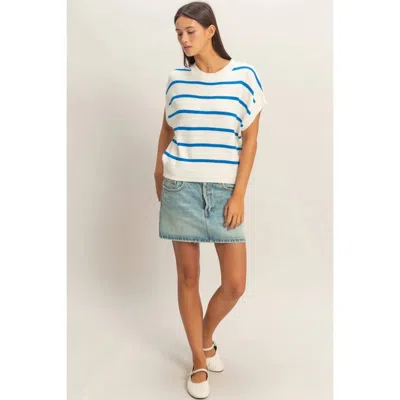 Hyfve Striped Crewneck Knit Top In White In Multi