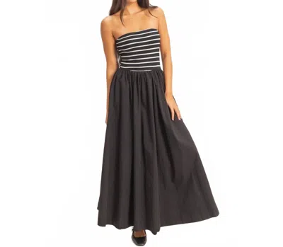 Hyfve Striped Strapless Flowy Dress In Black In Multi