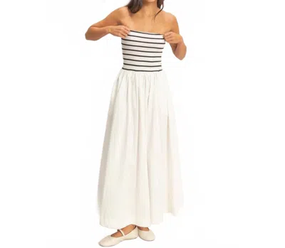 Hyfve Striped Strapless Flowy Dress In White In Multi