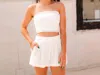 Hyfve Summer Strapless Cropped Short Set In White In Animal Print