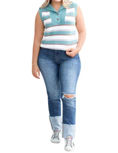 Hyfve Sweater Vest With Collar In Multi-colored Striped In Blue