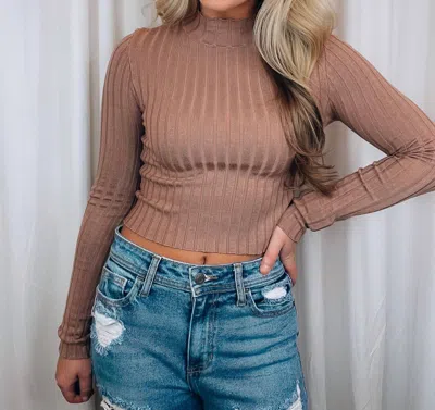 Hyfve Sweet Affection Ribbed Long Sleeve Top In Coco In Brown
