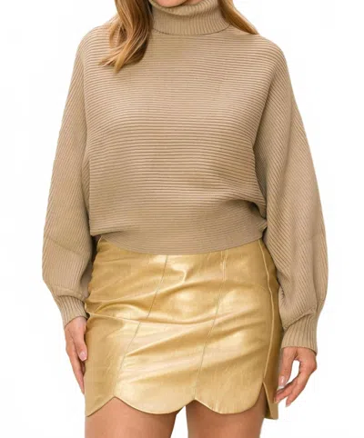 Hyfve Turtleneck Pullover Sweater In Light Taupe In Gold
