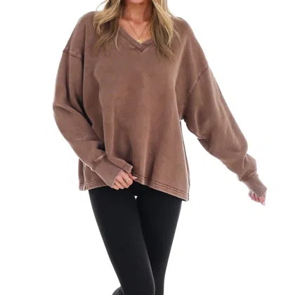 Hyfve Urban Fade Oversized V-neck Sweatshirt In Chestnut In Brown