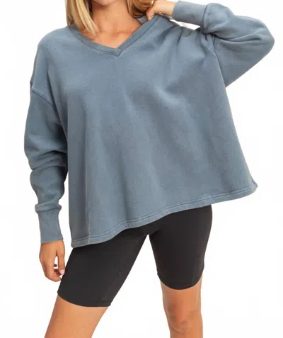 Hyfve Urban Fade Oversized V-neck Sweatshirt In Dusty Navy In Blue