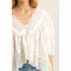 Hyfve V-neck Short Sleeve Eyelet Detail Top In Ivory