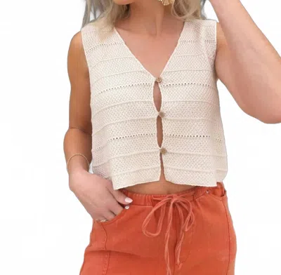 Hyfve V Neck Textured Sleeveless Knit Vest In Cream In Neutral