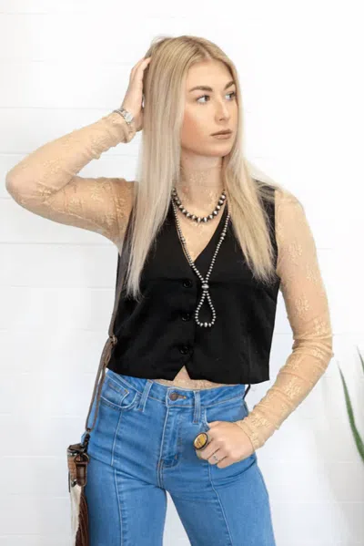 Hyfve V-neck Hidden Button Sleeveless Western Vest In Black
