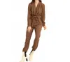 Hyfve Weekend Outing Tie-belt Long Sleeve Jumpsuit In Brown In Brown