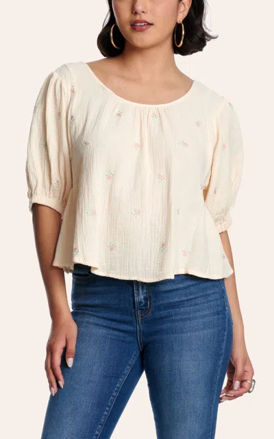 Hyfve Women's Beige Embroidered Elbow Sleeve Top In Orange