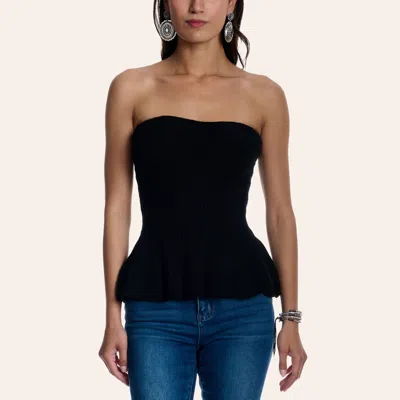 Hyfve Women's Black Ribbed Strapless Peplum Top