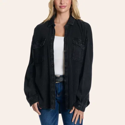 Hyfve Women's Black Washed Long Sleeve Waffle Knit Shirt