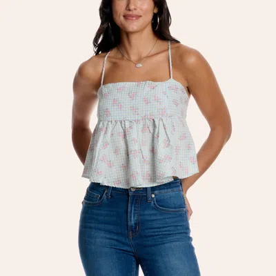Hyfve Women's Blue Gingham Floral Print Babydoll Top