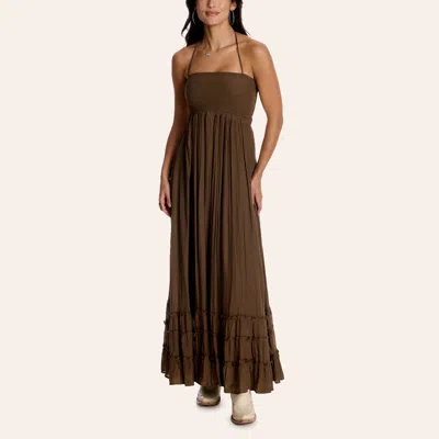 Hyfve Women's Brown Smocked Tiered Halter Maxi Dress