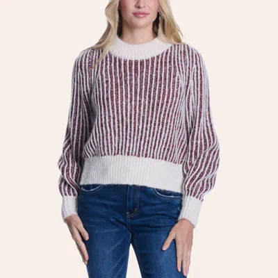 Hyfve Women's Burgundy & White Stripe Print Mock Neck Sweater In Purple