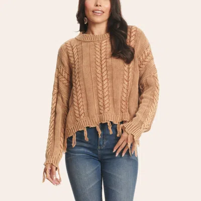 Hyfve Women's Camel Cable Knit Frayed Sweater In Brown