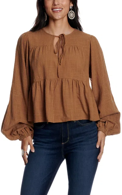 Hyfve Women's Caramel Balloon Sleeve Top In Brown