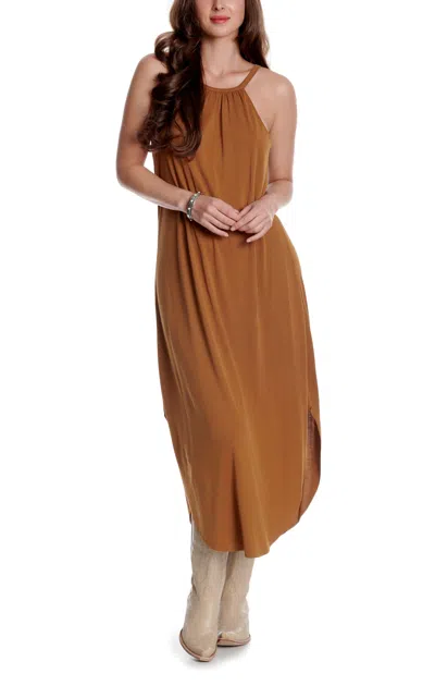 Hyfve Women's Caramel Brown Halter Neck Midi Dress