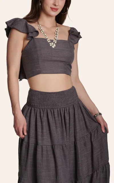 Hyfve Women's Charcoal Ruffle Crop Top In Brown