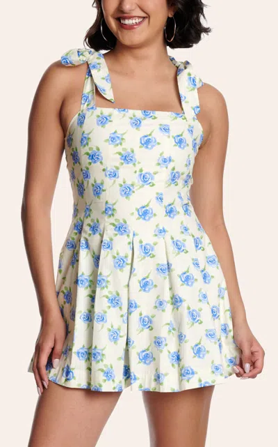 Hyfve Women's Cream & Blue Floral Print Tie Shoulder Dress