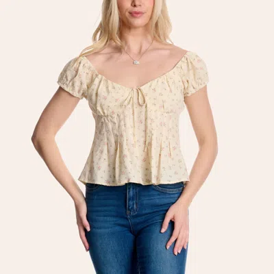 Hyfve Women's Cream & Pink Floral Print Cap Sleeve Top In Neutral